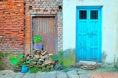 Kathmandu door with rocks